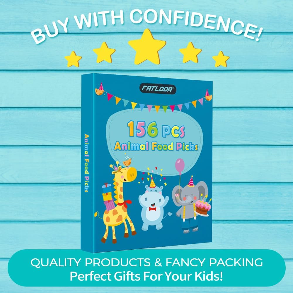 156PCS Animal Food Picks for Kids Bento Box Accessories,  Fun Kid Food Picks, Cute Fruit Toothpicks for Kids Lunch Accessories, Reusable Lunchbox Pick for Kid Toddler