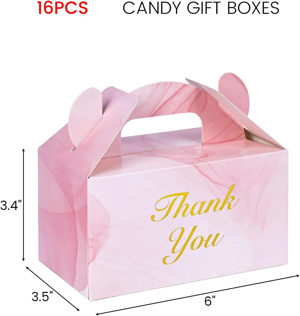 16PCS Party Favor Boxes, Mini Pink Marbleized Gift Boxes for Birthday, Wedding, Bridal Shower, 6×3.5×3.4 Inch
