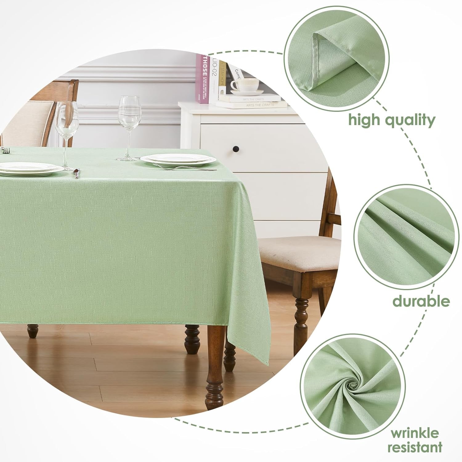 1 Pack 52 * 70Inch Rectangle Tablecloth Linen Textured, Waterproof and Stain Resistant Table Cloth Dining Table Cover for Kitchen Dinning Party Banquet Tabletop Decoration(Sage Green)