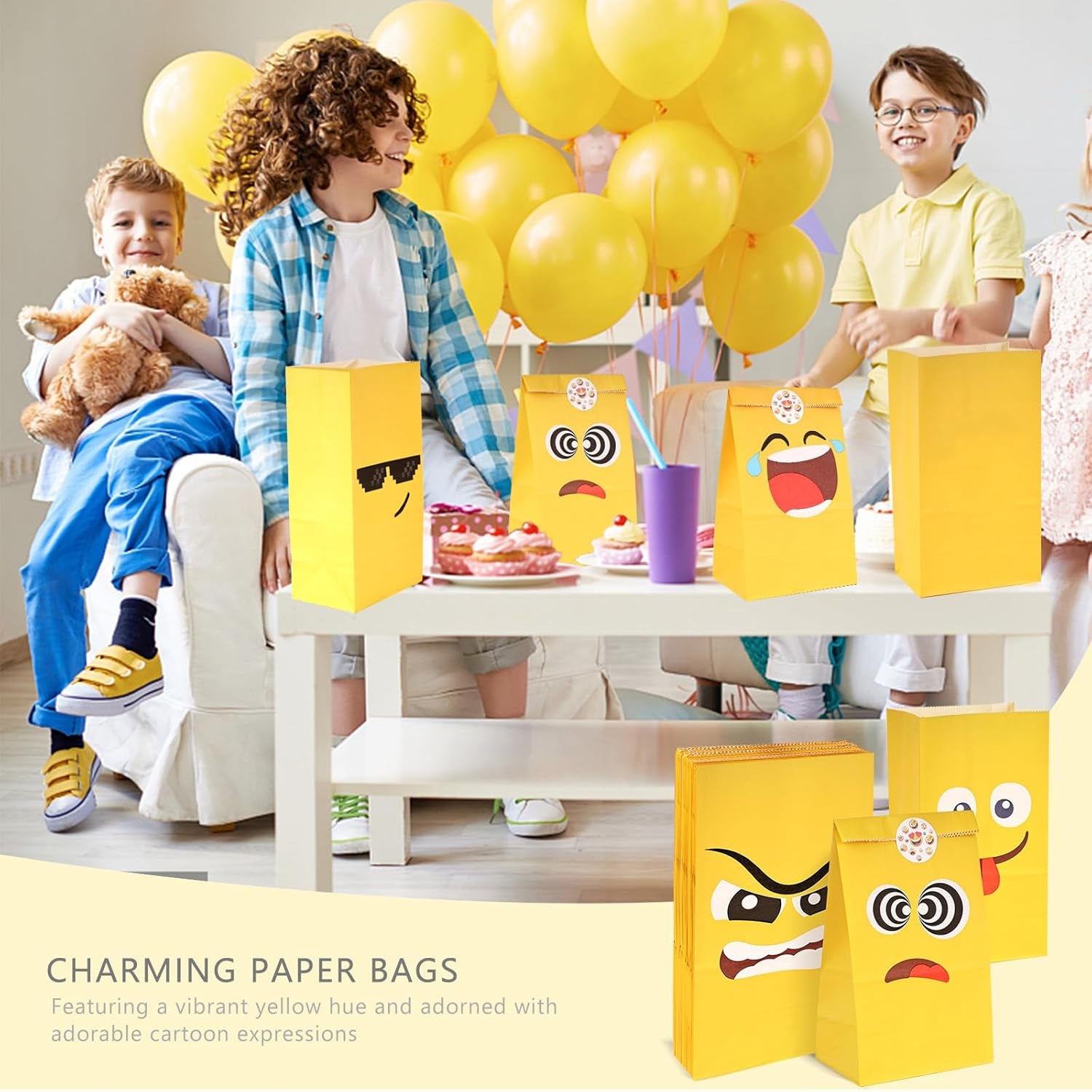 24 Pack Funny Gift Bags with Stickers, 4.7X3.1X8.7 Inch Party Favor Bags for Candy Wrapping, Birthdays, Giveaways, Celebration Supplies