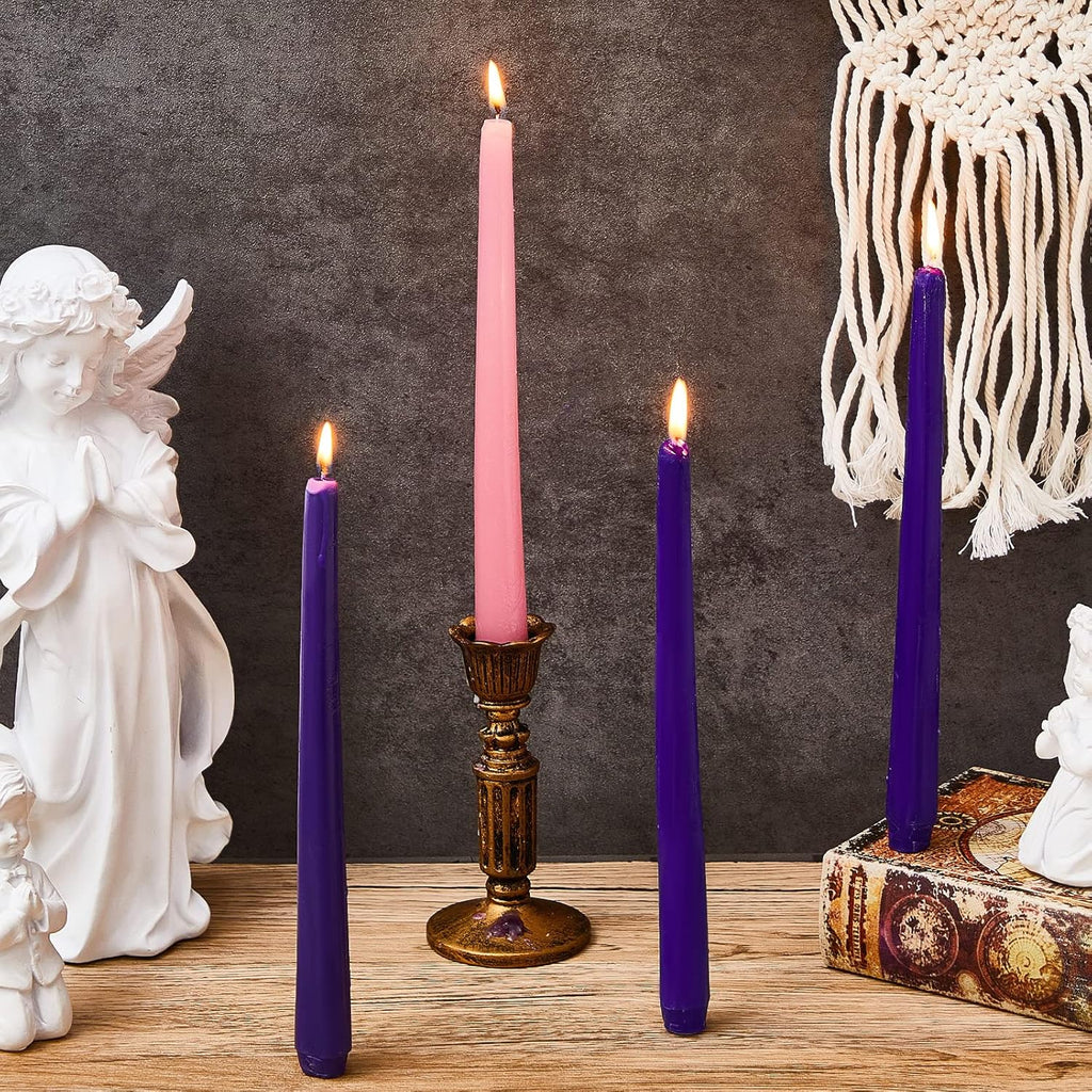 20 Pcs Christmas Advent Candle Set Taper Candles 10 Inch Purple and Pink Christmas Candles Candlesticks for Wedding Advent Home Church Holiday Decoration Party Celebrations