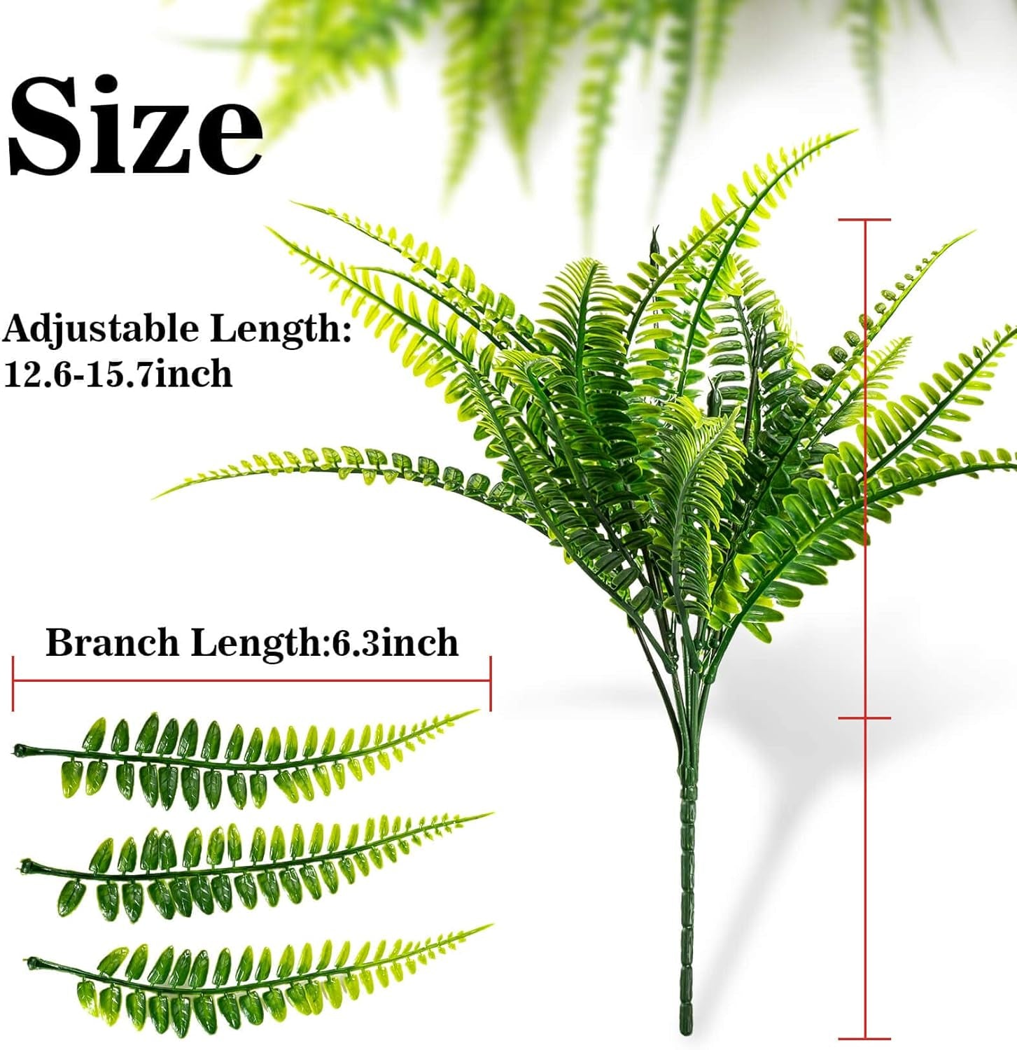 10PCS Fake Fern Outdoors - Ferns Artificial Plants for Outdoor Ferns That Look Real Boston Faux Fern Stems Indoor Nearly Natural UV Resistant Outdoor Plants Artificial for Porch Greenery Decor
