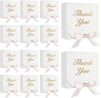 20PCS Thank You Gift Boxes, 4.5X4.5X1.9Inches Mini Party Favor Boxes White Treat Bags with Bow Ribbon for Wedding Bridal Baby Shower Birthday Party