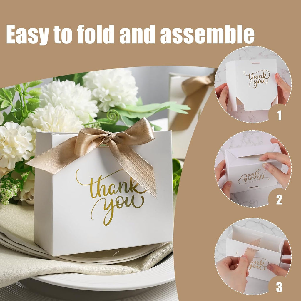 24PCS Thank You Gift Bags,White Party Favor Bags with Bow Ribbon Mini Candy Boxes for Wedding Bridal Baby Shower Birthday Party