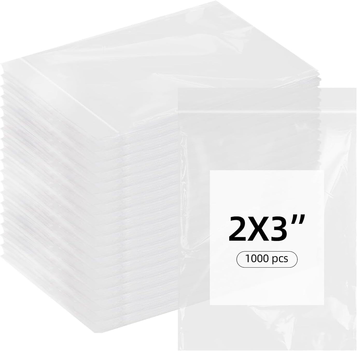 1000 PCS Small Plastic Bags, 2X3 Inch Mini Zip Baggies Resealable Little Poly Bag for Jewelry Pills Diamond