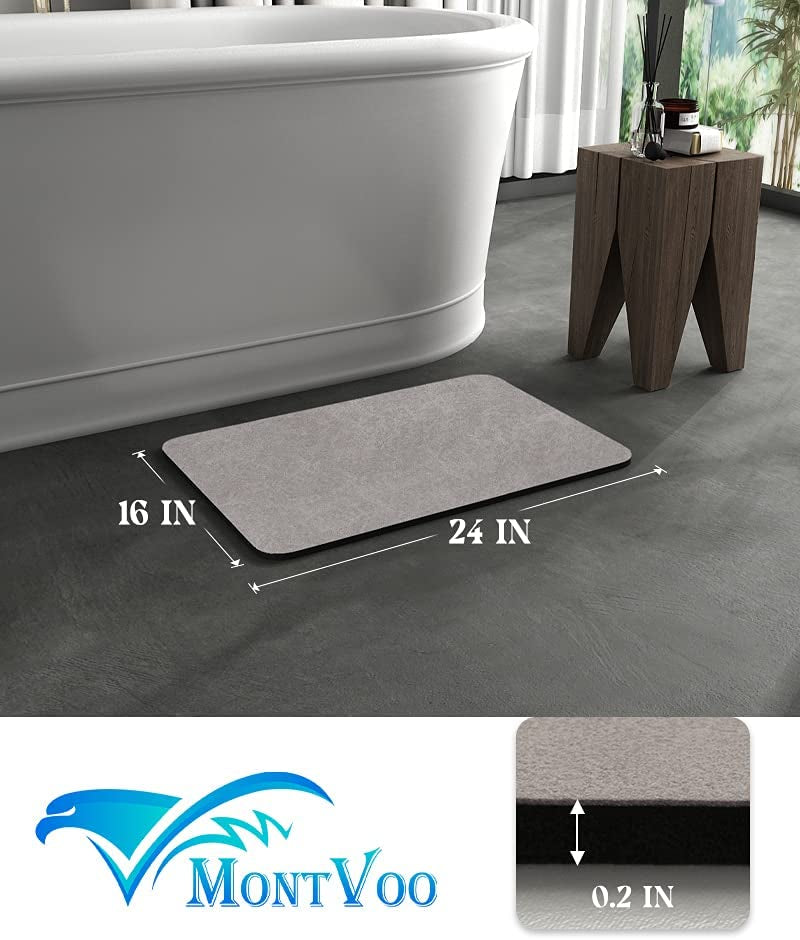 -Bath Mat-Rubber Backing Non Slipthin Bathroom Rugs Fit under Door- Quick Dry Absorbent Faux Suede Surface Grey Bathroom Floor Mats-Shower Rug for in Front of Bathtub Shower Gray 16X24