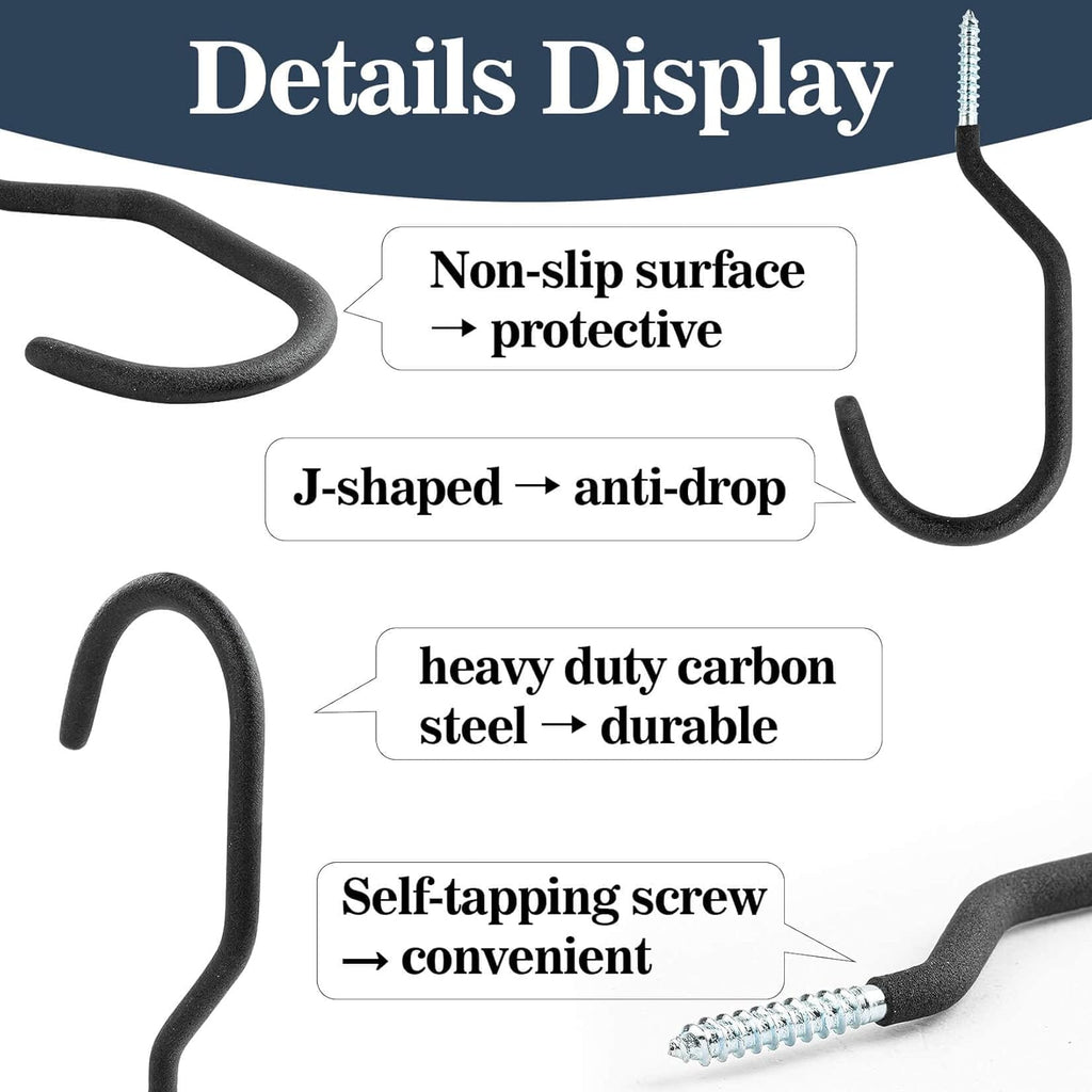 10 Heavy Duty Wall Mount Storage J Hooks - Bicycle & Ladder Hangers, Garden Yard Tools Organizer