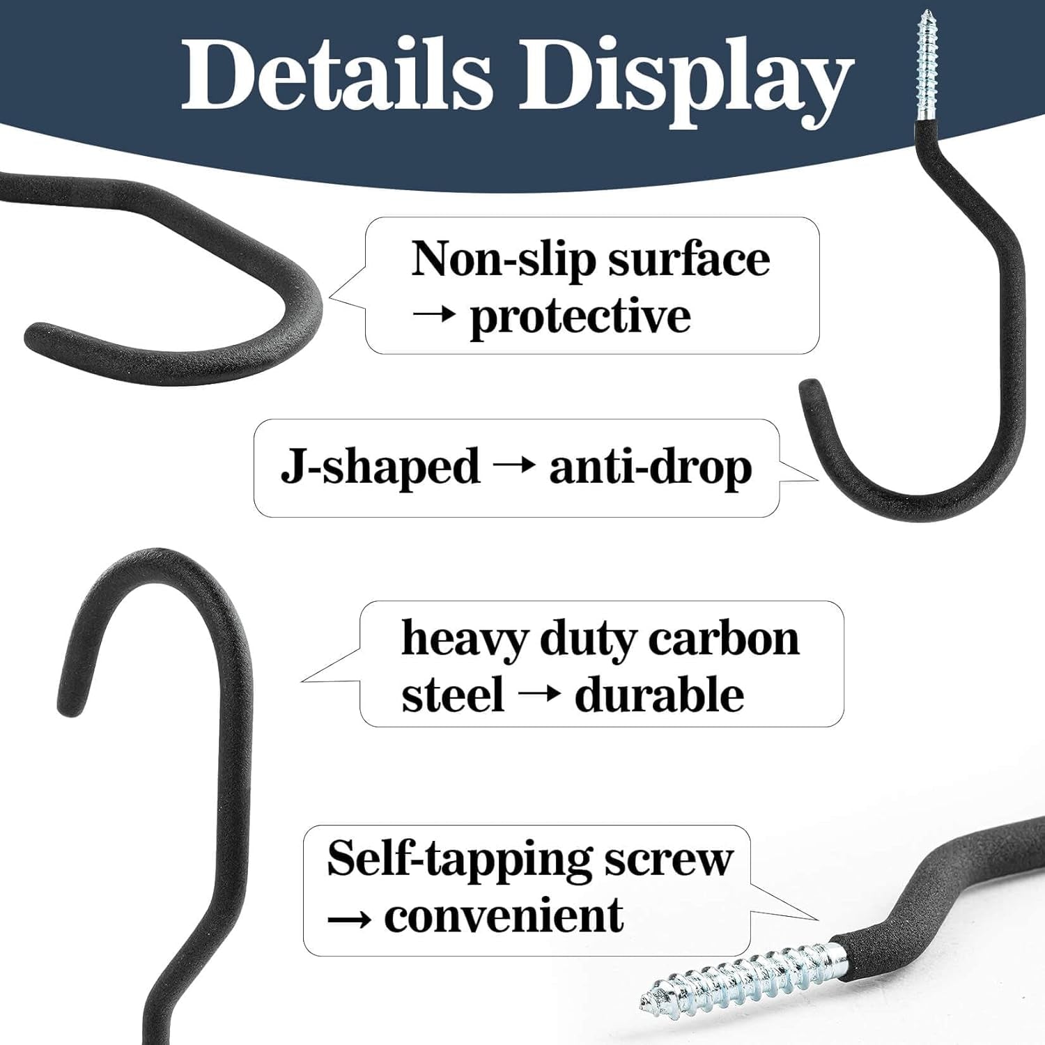 10 Heavy Duty Wall Mount Storage J Hooks - Bicycle & Ladder Hangers, Garden Yard Tools Organizer