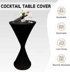 24X43 Inch round Fitted Cocktail Table Cover Black Spandex Cocktail Table Cloth Highboy Fitted Tablecloth High Top Table Cloths for Party Pub Banquet Bistro