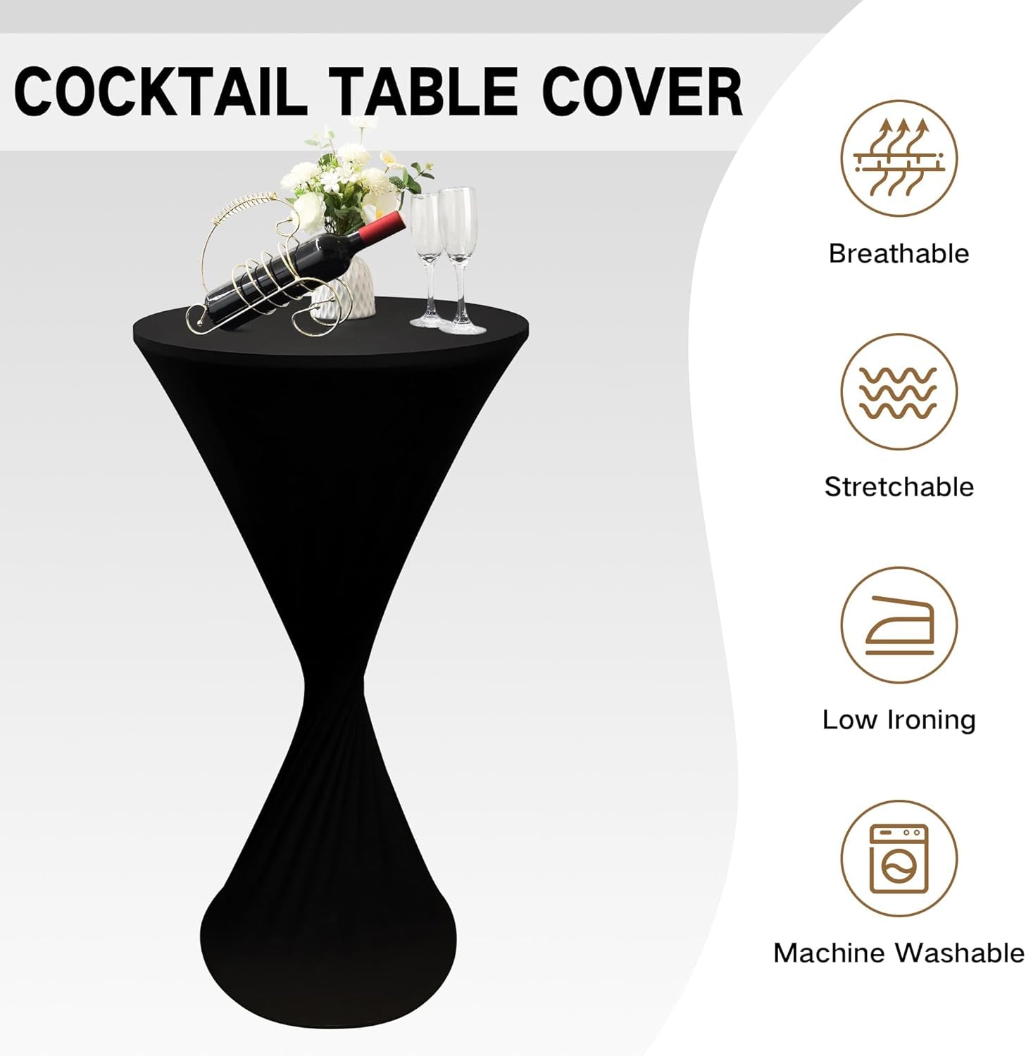 24X43 Inch round Fitted Cocktail Table Cover Black Spandex Cocktail Table Cloth Highboy Fitted Tablecloth High Top Table Cloths for Party Pub Banquet Bistro