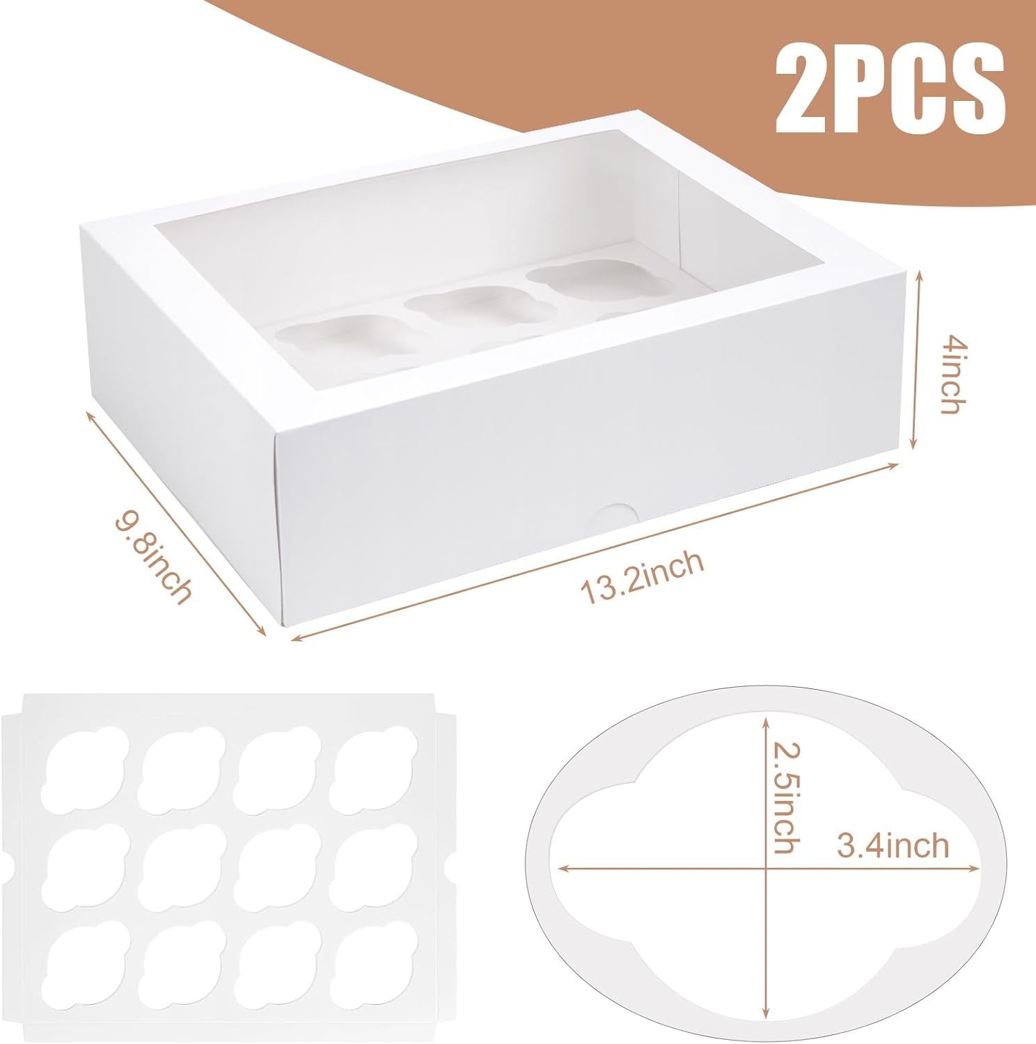 2PCS White Cupcake Container, 12 Count with Window Boxes Holding 24 Pastry Box for Birthday Holiday Party Bakery Supplies