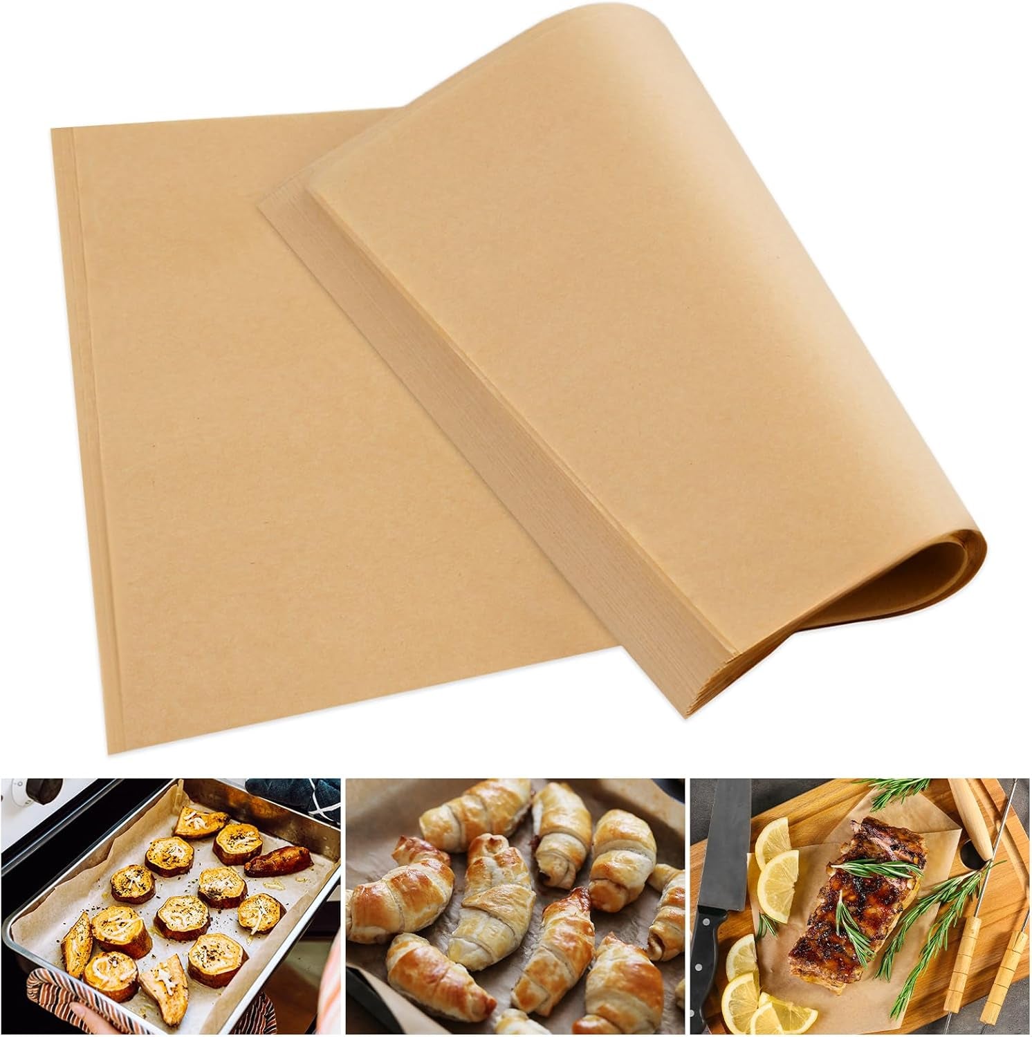 110 Pcs Brown Unbleached Parchment Paper, 10.7 X 13.6In, Precut Baking Paper for Cookies, Bread, Pizza