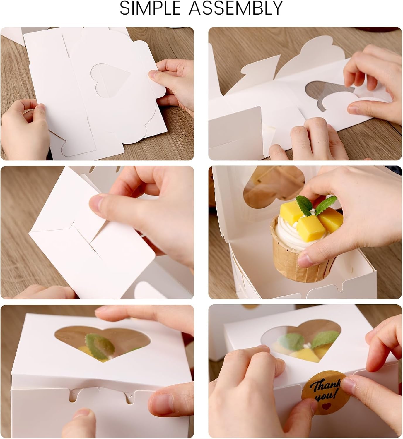 20PCS Cookie Boxes,4X4X2.5Inches Mini Bakery Boxes with Window for Individual Cupcake Pastry Candy Strawberry, Party Supplies