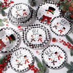 100 Pack Christmas Paper Plates 9" & 7" Snowman Winter Gingham Disposable Dessert Plates for Holiday Xmas Party Supplies(Round,Red and White)