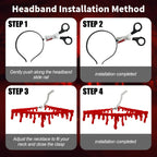 2Pcs Halloween Fake Knife Headband Kits, Vampire Fake Blood Necklace and Fake Scissor Headband, Halloween Zombie Accessories
