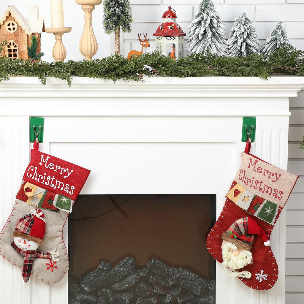 12 Pcs Christmas Green Stocking Holder Garland Hooks for Wall Christmas Stocking Holder Mantle Garland Wreath for Home Xmas Decorations Party Decor