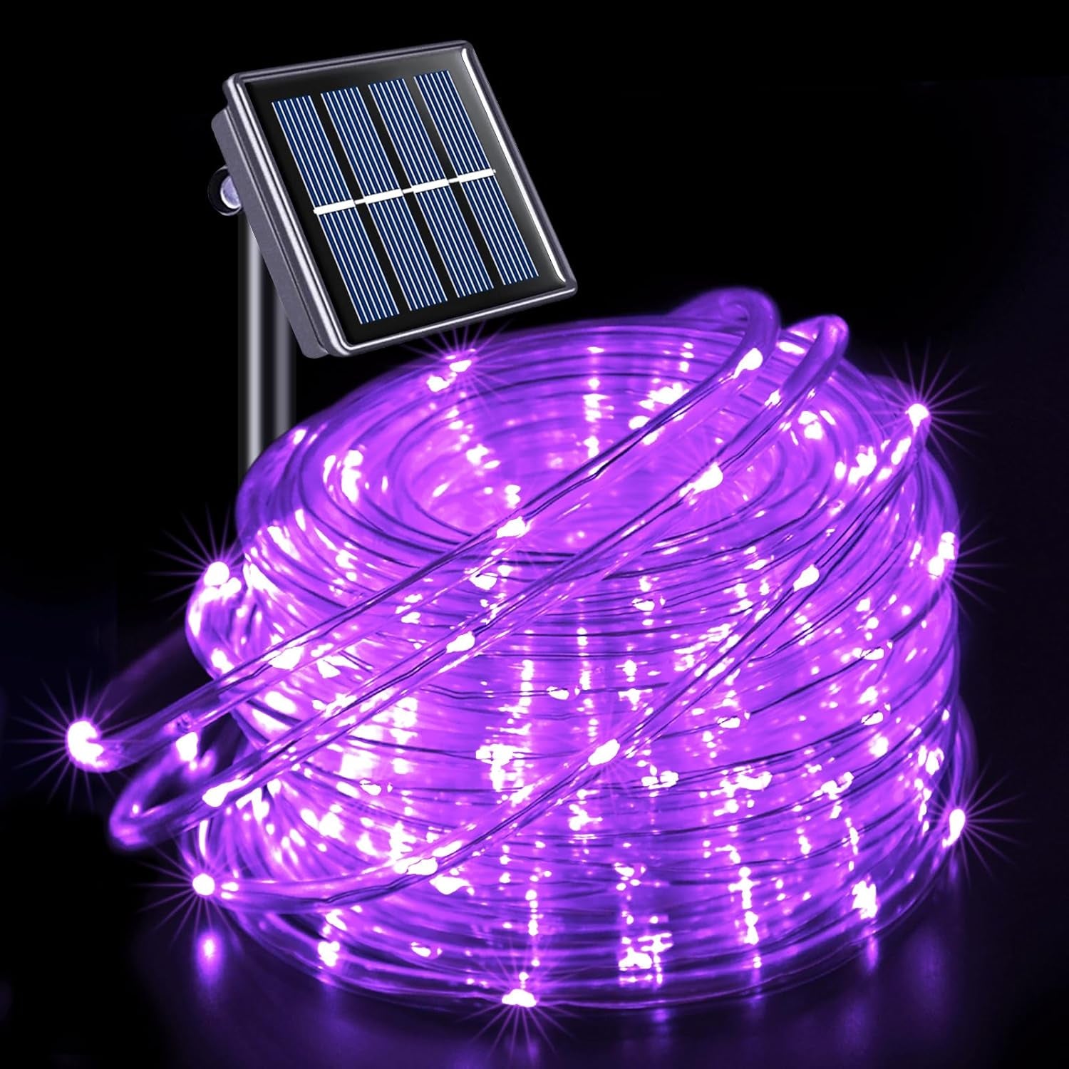 200 LED Purple Solar Christmas Lights, 66 Ft Rope Lights Outdoor Waterproof, PVC Tube Purple Christmas String Lights for Party Tree Fence Christmas