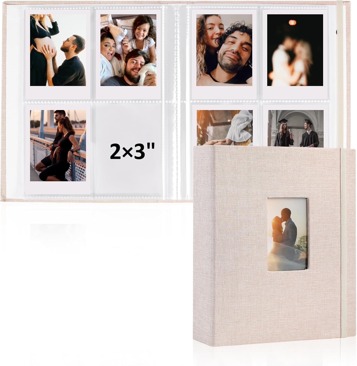 2PCS Polaroid Photo Album, 2X3 Inch Pockets Mini Photo Album for 104 Pockets Hold 208 Pictures, Linen Hardcover Polaroid Album Book for Photos Family Anniversaries Baby Vacations (Off-White)