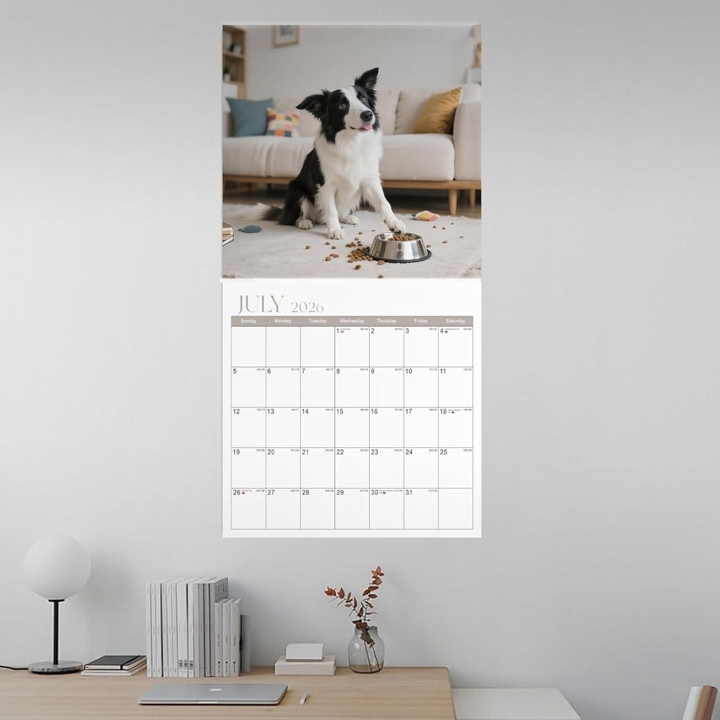 2026 Wall Calendar, Calendar 2026, Border Collies Monthly Wall Calendar (Jan 2026 - Dec 2026) 12" X 24" Opened, Hanging Calendar Thick Paper for Family Adults Kids Office Home