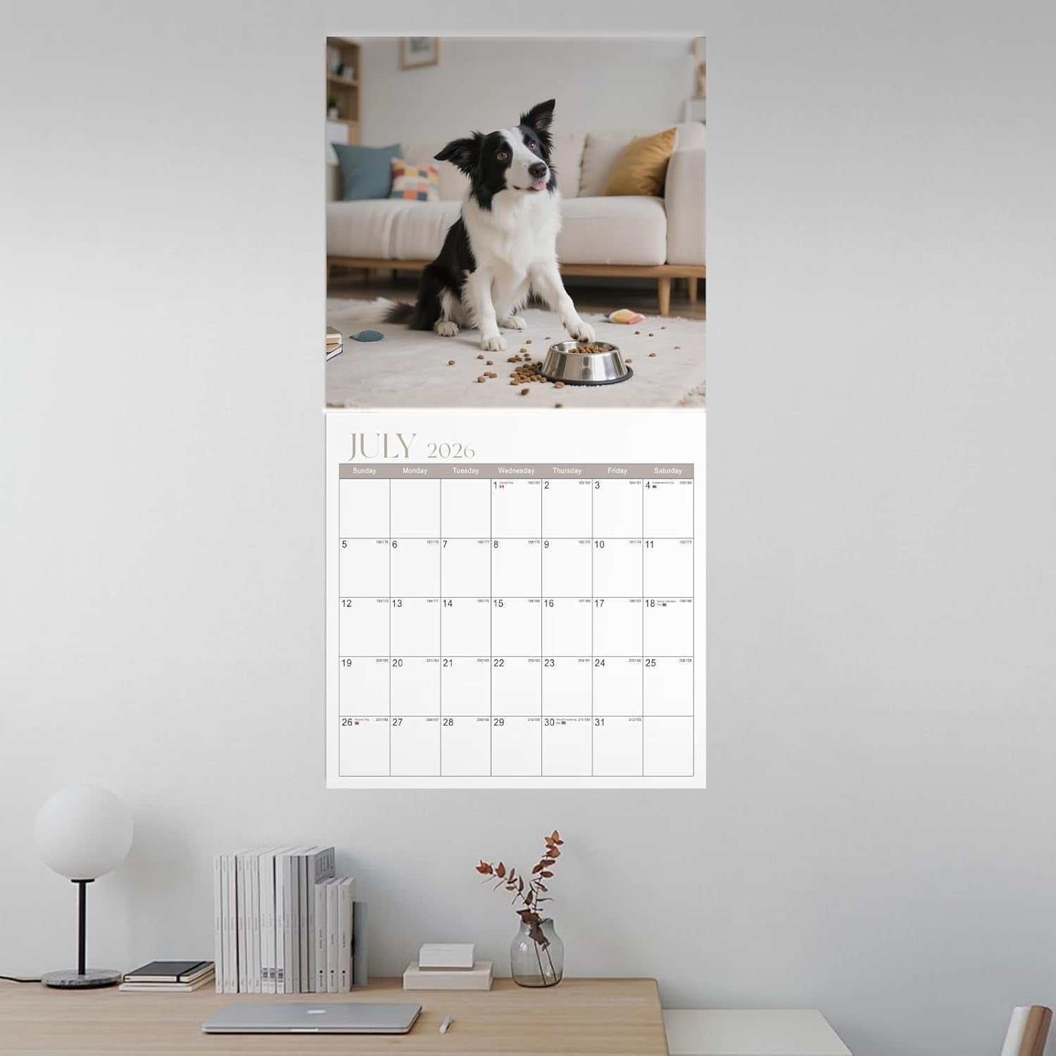 2026 Wall Calendar, Calendar 2026, Border Collies Monthly Wall Calendar (Jan 2026 - Dec 2026) 12" X 24" Opened, Hanging Calendar Thick Paper for Family Adults Kids Office Home