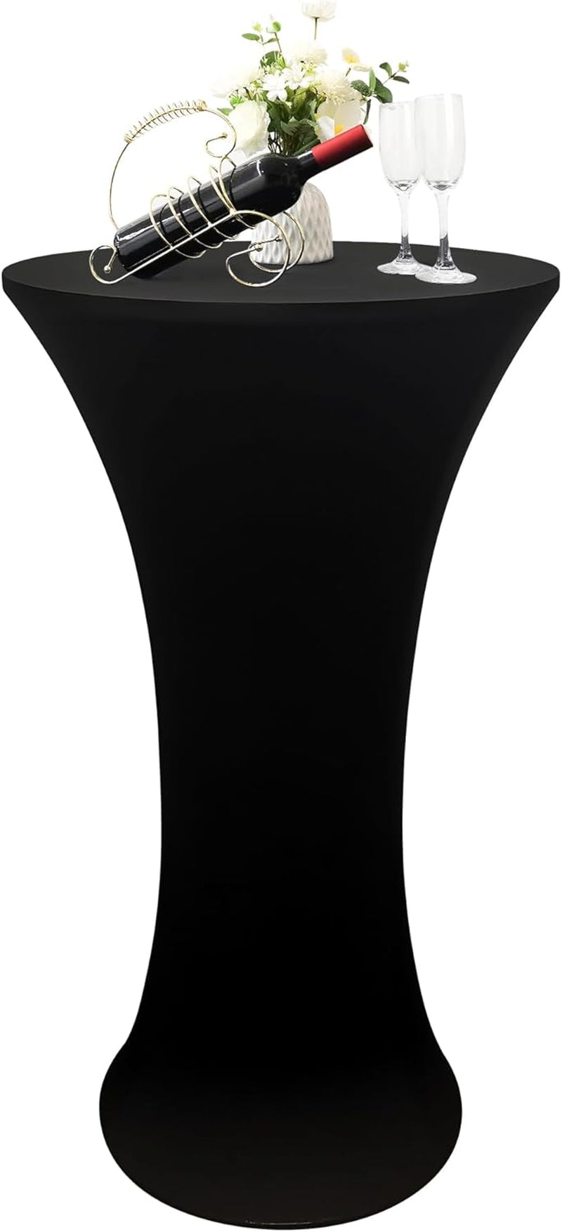 24X43 Inch round Fitted Cocktail Table Cover Black Spandex Cocktail Table Cloth Highboy Fitted Tablecloth High Top Table Cloths for Party Pub Banquet Bistro