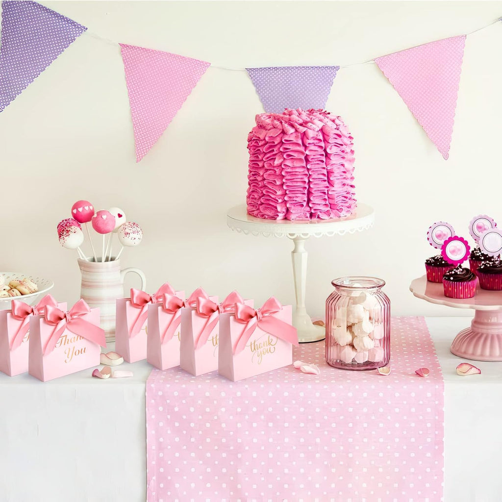 24PCS Thank You Gift Bags, 4.5X3.9X1.8Inches Mini Party Favor Bags Pink Small Candy Boxes with Ribbon Small Gift Boxes for Wedding Bridal Baby Shower Birthday Party