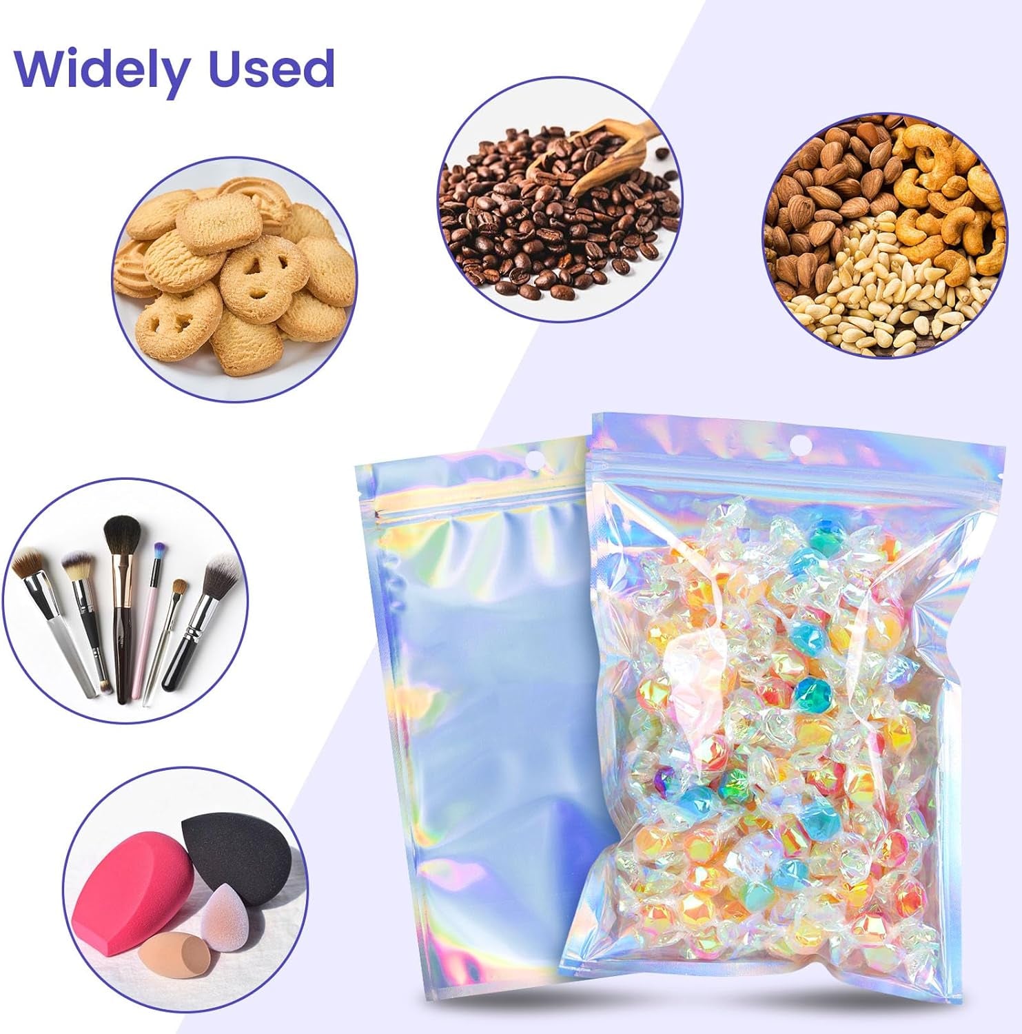 15PCS Holographic Mylar Bags, Resealable Bags Smell Proof Iridescent Freshie for Christmas Party Favor Food Storage 6 X 9 Inch