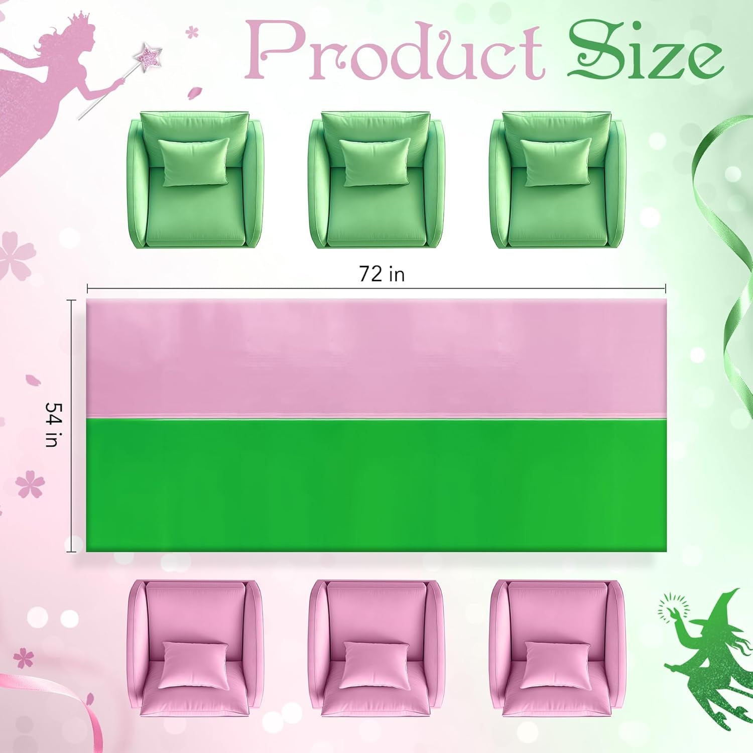 1 Pack Pink Green Foil Tablecloth, 40X106 Shiny Metallic Party Table Cover for Birthday, Princess Witch Theme, Graduation, Baby Shower, Celebration Decorations