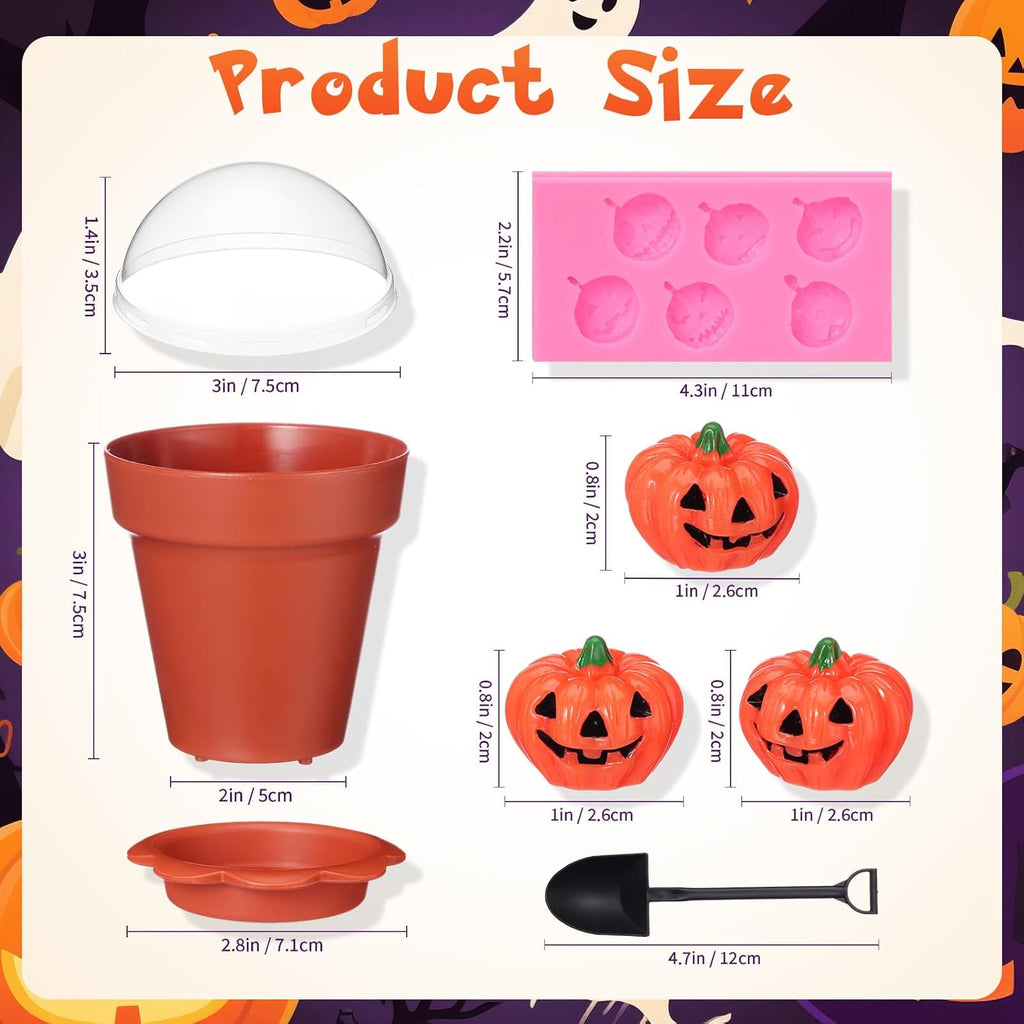24 Pack Halloween Flowerpot Dessert Cup with Lids and Shovel Spoon Bottom Tray Halloween Cake Decoration Mold Small Flowerpot Cups Dessert Ice Cream Holder for Party DIY Supplies(Pumkin)