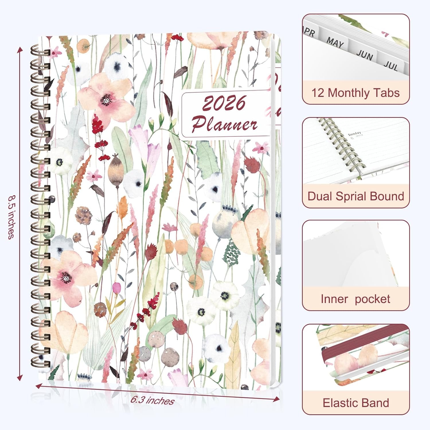 2026 Planner, Weekly and Monthly Calendar Planner Organizer, January-December, Academic Planning Agenda Book, Office School Home Suppiles for Women & Men, 6.3" × 8.5"