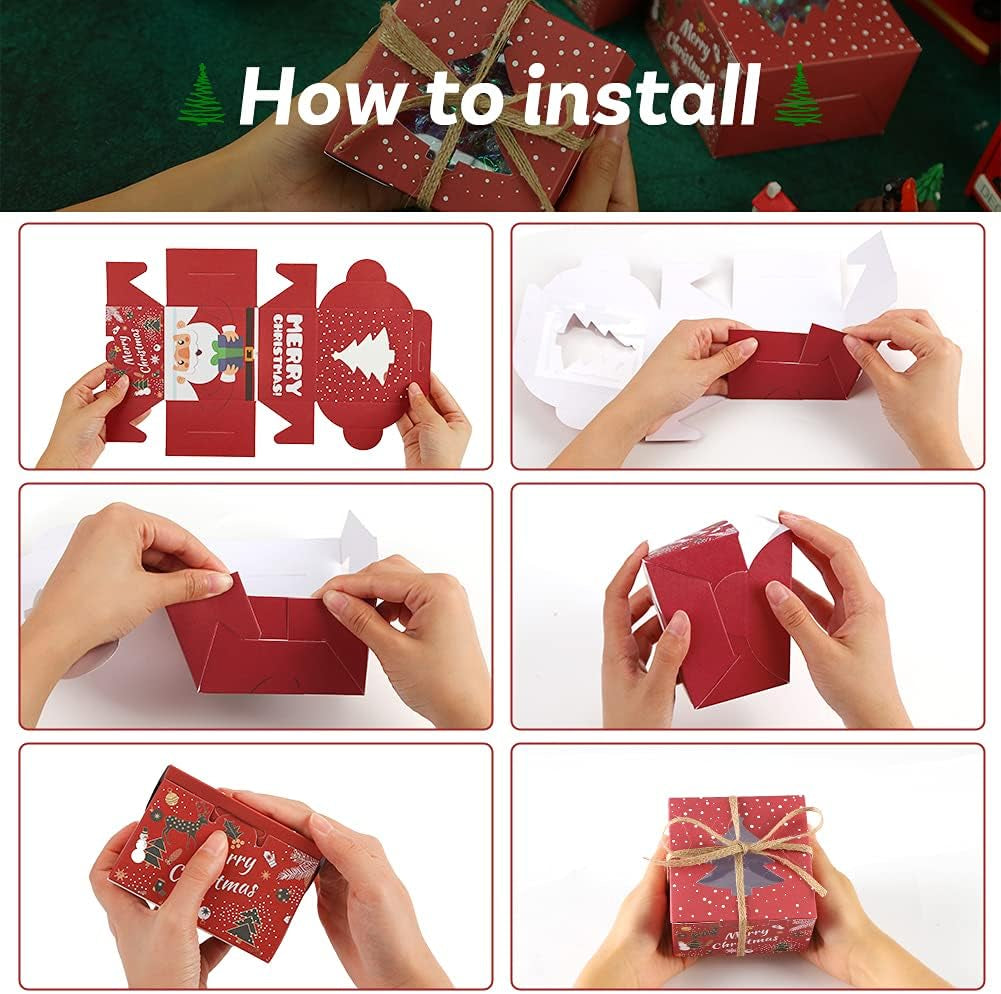 14PCS Small Christmas Cookie Boxes, 4"X 4"X 2.5" Christmas Bakery Boxes with Window, Single Cupcake Carrier with Window Insert Pastry Containers Muffins for Bakery Supplies