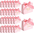 24PCS Thank You Gift Bags, 4.5X3.9X1.8Inches Mini Party Favor Bags Pink Small Candy Boxes with Ribbon Small Gift Boxes for Wedding Bridal Baby Shower Birthday Party