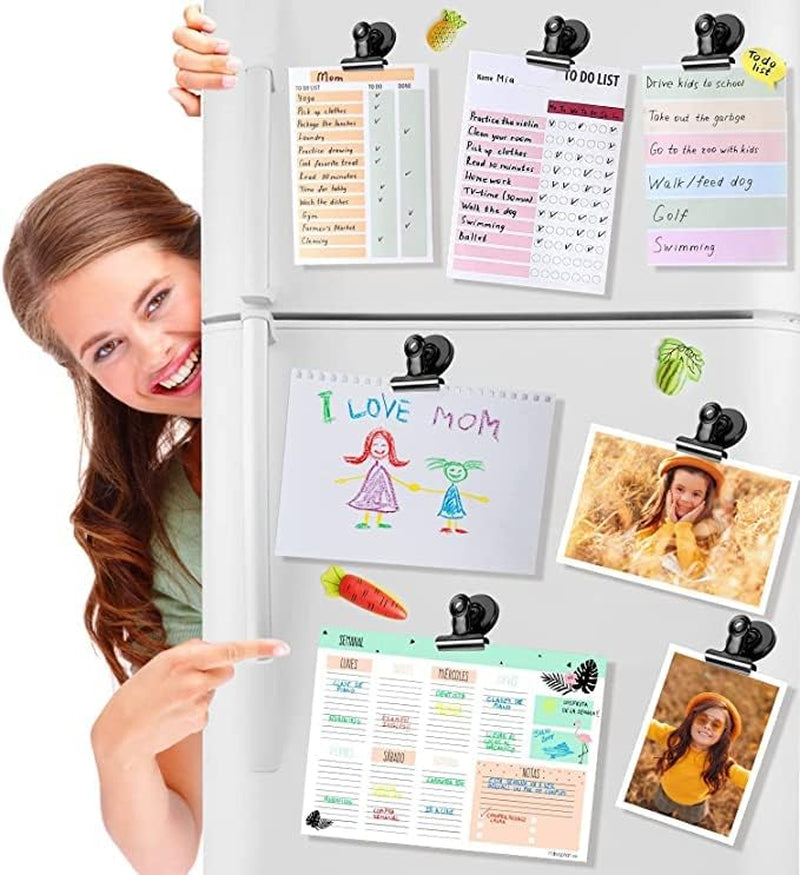 16Pack Black Refrigerator Magnets Magnetic Push Pins & 12 Pack Black Magnetic Clips Fridge Whiteboard Magnets Clips