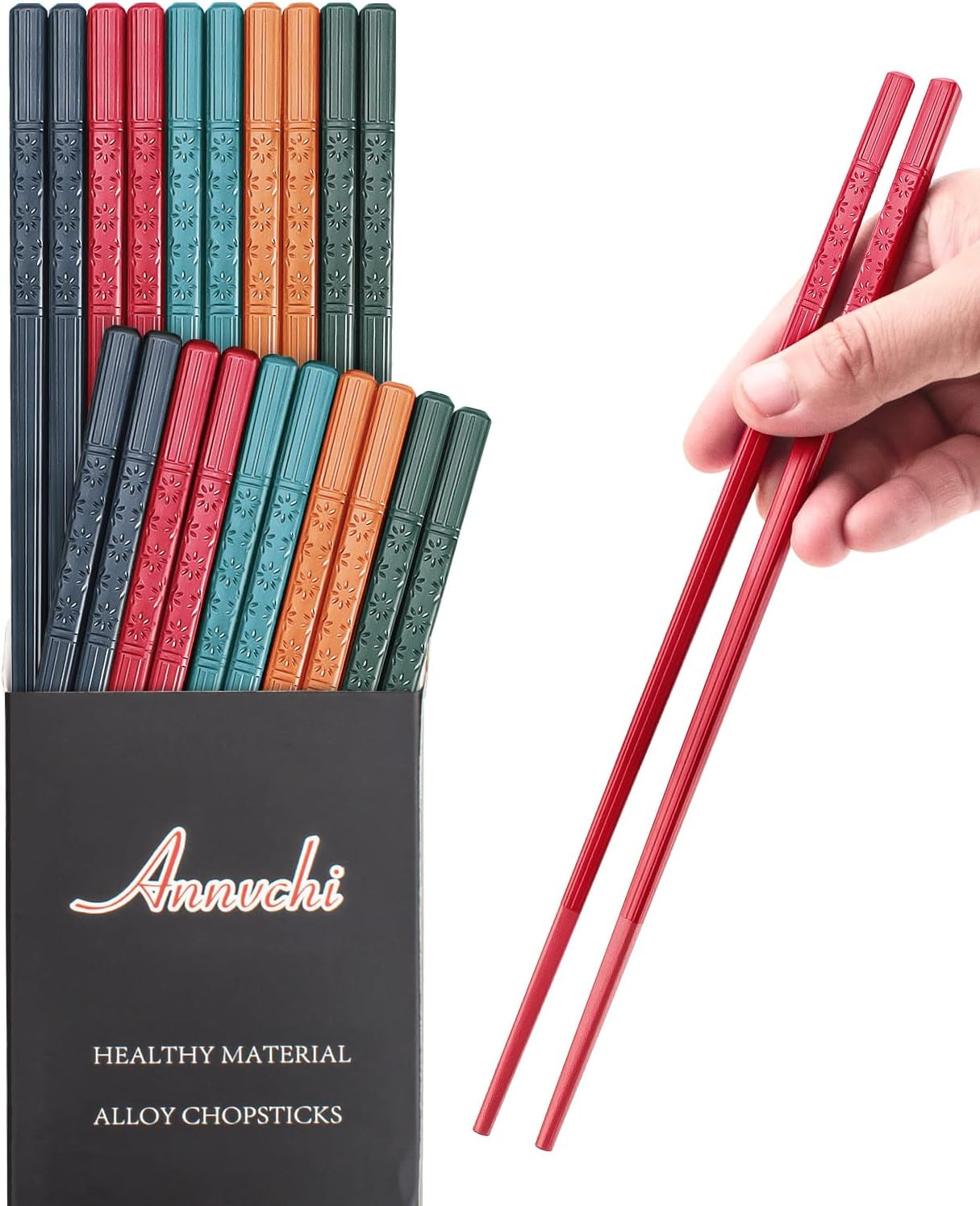 10 Pairs Fiberglass Chopsticks, Chopsticks Reusable,Chop Sticks Reusable Dishwasher Safe (COLOR)