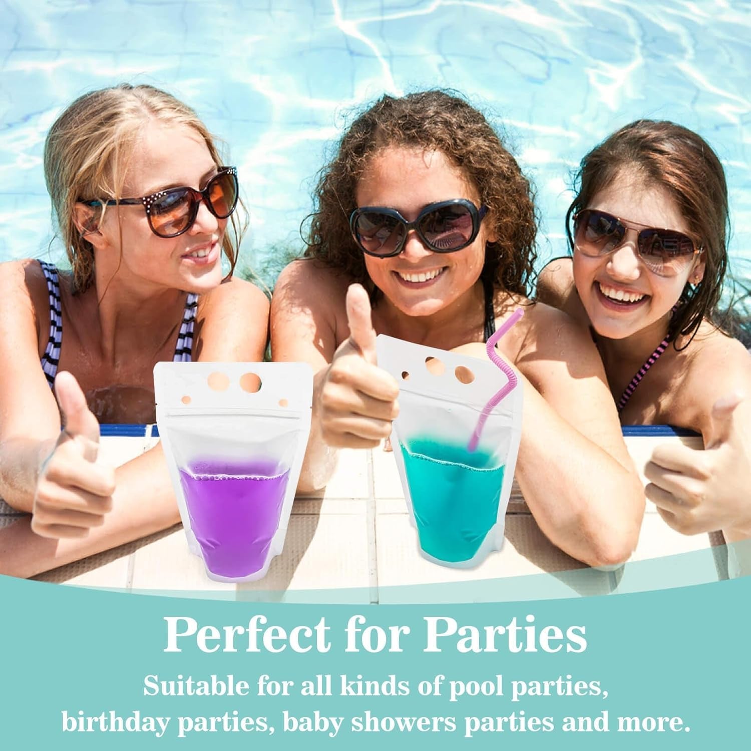 100 Drink Pouches with Straws Individually-Wrapped - 17Oz Juice Drink Pouches Adult Clear Plastic Halloween Blood Bag Reusable Liquid Smoothie Party Hot Weather Cooling