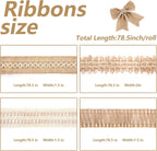 16 PCS Natural Burlap Flowers Set, Including 12 PCS Handmade Lace Burlap Flowers and Bowknots, 4 Rolls Burlap Ribbon for Christmas Birthday Party Wedding Home Embellishment DIY Crafts