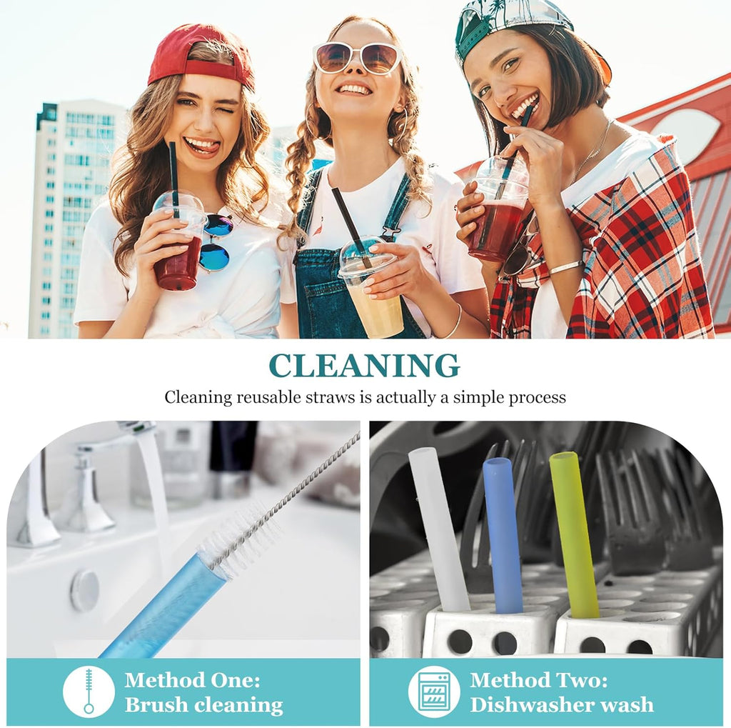 12 Pcs Reusable Boba Straws - Bpa-Free Wide Reusable Plastic Straws for Smoothies, Boba(Tapioca, Boba Pearls) & Shakes with 2 Brushes（Multicolor）