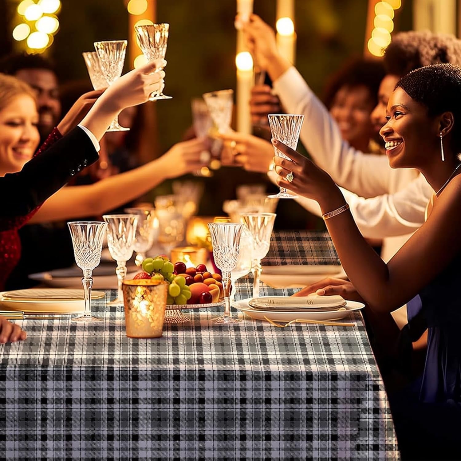 10 Pack Premium Disposable Plastic Tablecloth 54" X 108" Rectangle Table Cover for Birthdays Weddings Christmas Anniversary Buffet Table (Checkered- Black)