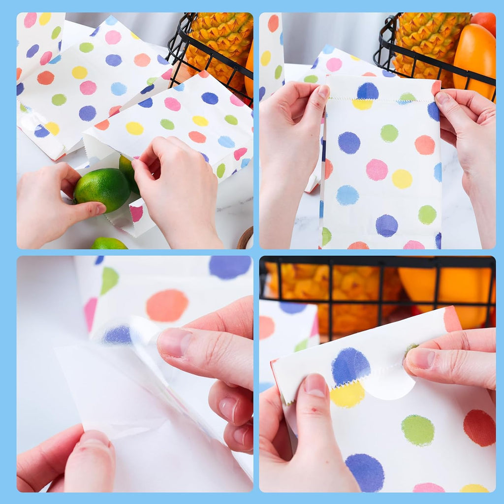 24 Pack Party Favor Bags with Stickers, 4.7" X 3.1" X 8.7" Bulk Goodie Treat Gift Bags for Weddings Baby Showers Birthdays Craft Supplies (Polka Dot)