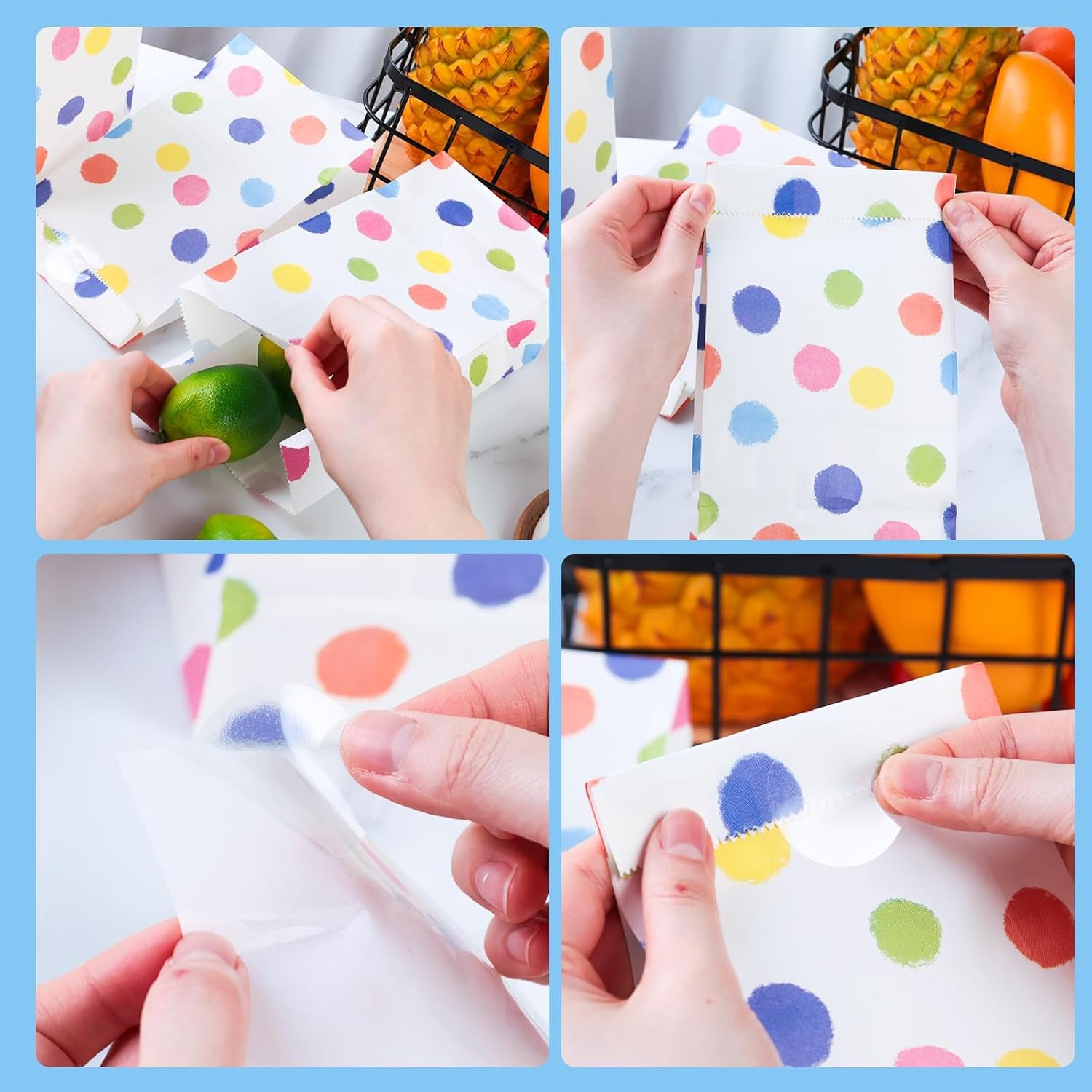 24 Pack Party Favor Bags with Stickers, 4.7" X 3.1" X 8.7" Bulk Goodie Treat Gift Bags for Weddings Baby Showers Birthdays Craft Supplies (Polka Dot)