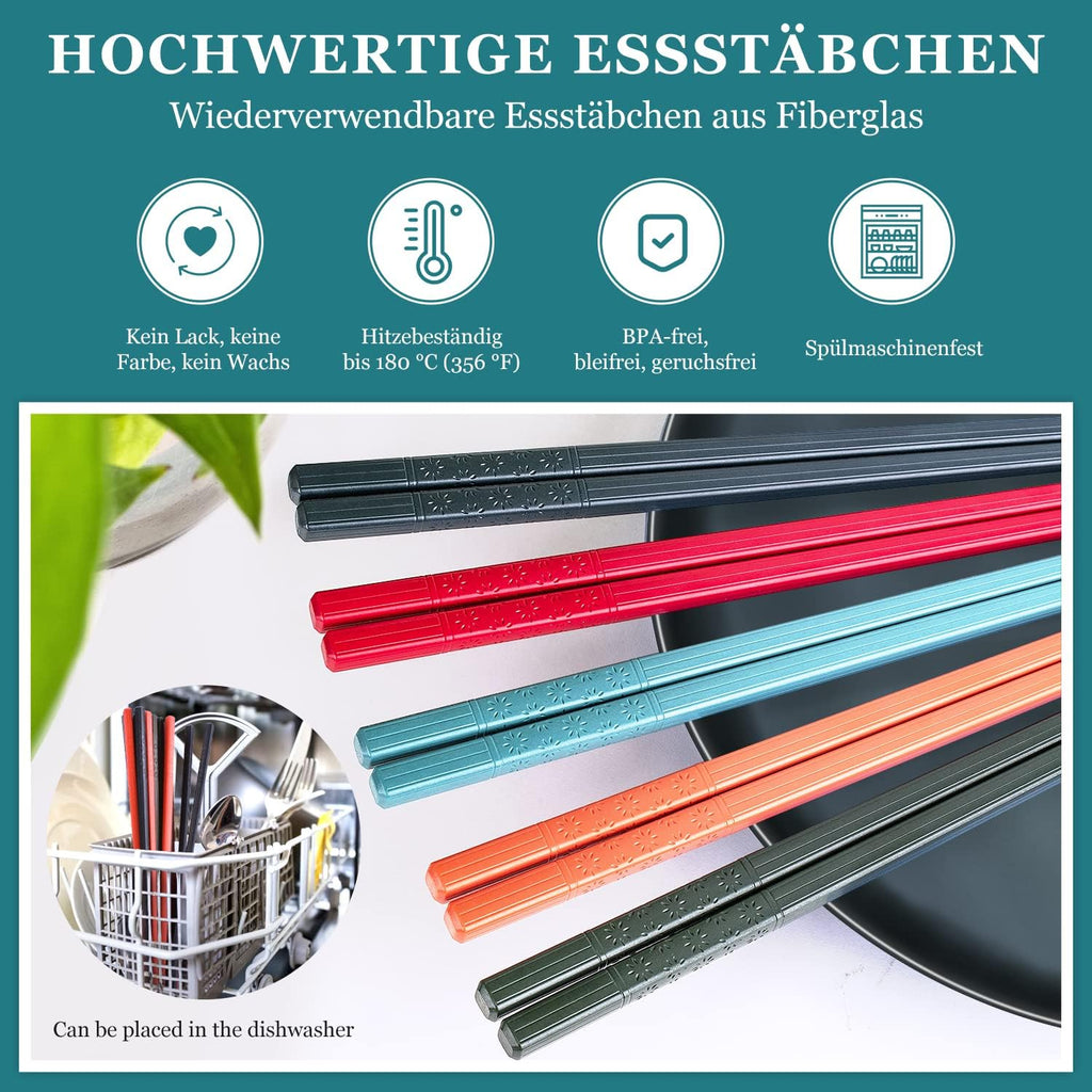 10 Pairs Fiberglass Chopsticks, Chopsticks Reusable,Chop Sticks Reusable Dishwasher Safe (COLOR)