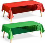 2 Pieces Red & Green Foil Tablecloth 54 * 72Inch Plastic Birthday Party Table Cloths Disposable Waterproof Table Cover for Christmas Wedding Graduation Party Supplies