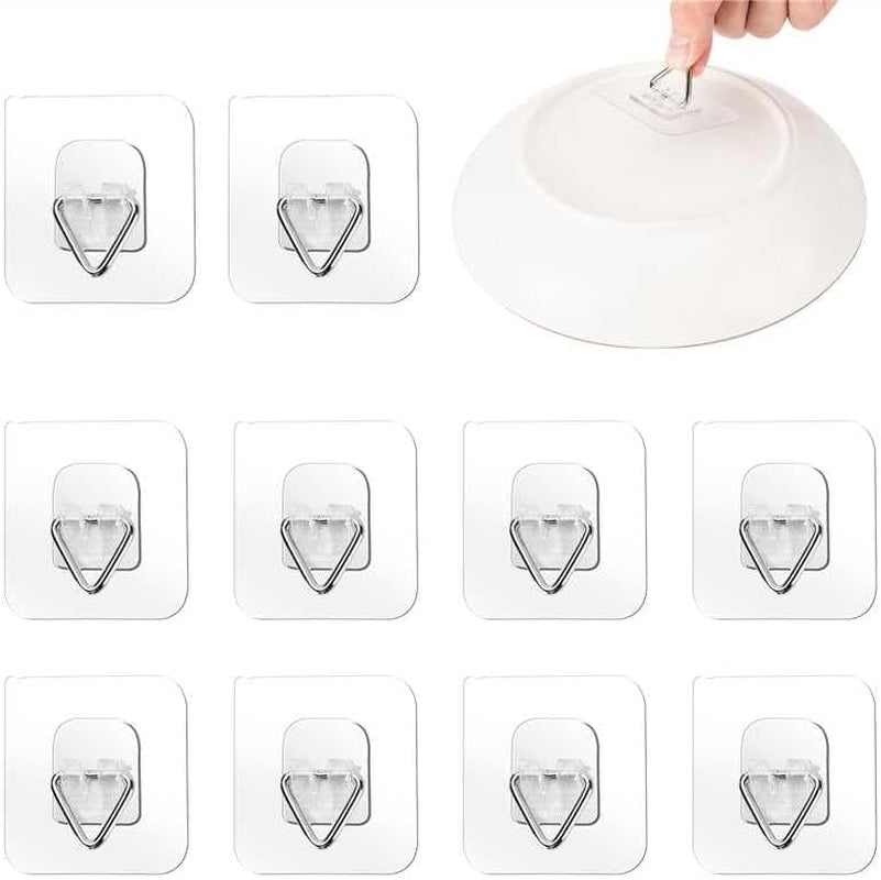 10 Pack Invisible Vertical Plate Hangers, 2.3 Inch Adhesive Plastic Hooks for Hanging Decorative Plates, Wall Art, and Small Artwork
