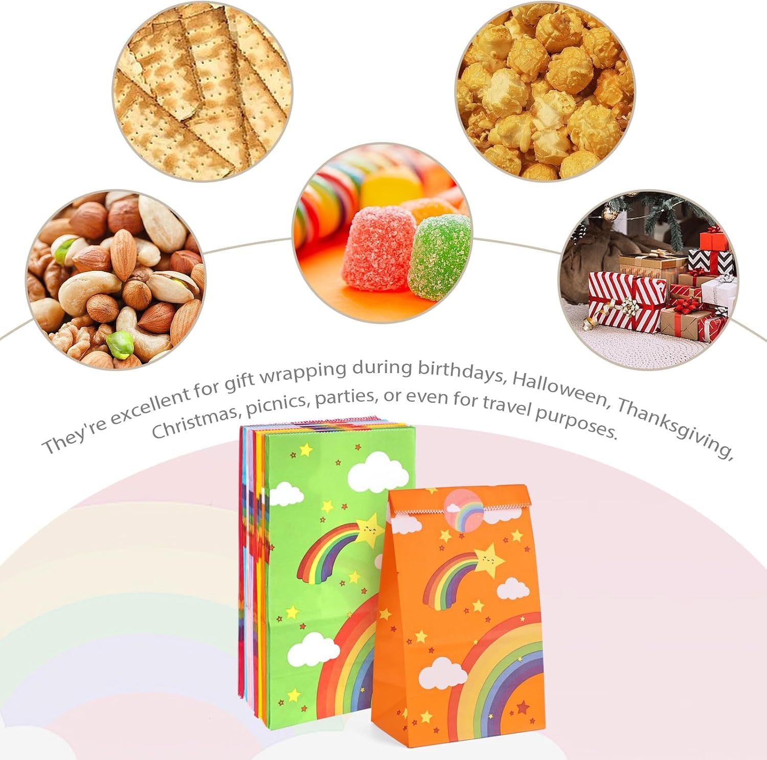 24PCS Rainbow Party Favor Bags, Small Gift Bags with Stickers for Birthday, Baby Shower, Party Supplies