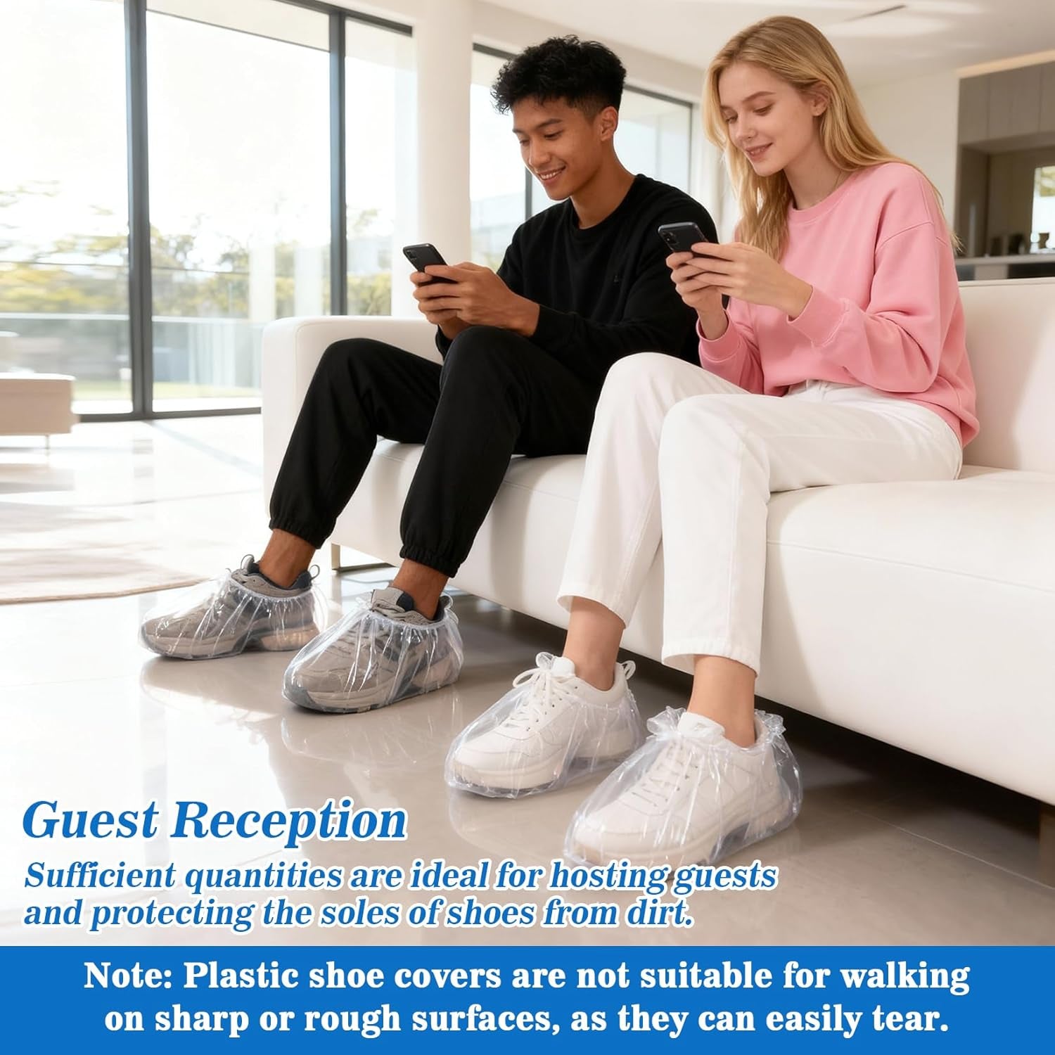 100Pcs(50Prs) Shoe Covers Disposable - Portable Size save Space for Rainy Days Waterproof Booties Covers Plastic Rain Shoe Protector Foot Covers Indoors Reusable Women Men Shoe Bags for Travel