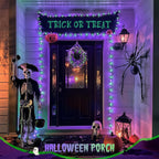 2 Pack Purple and Green Halloween Lights, Each 33FT 100 LED Solar Halloween Lights Outdoor, Waterproof Solar Fairy Light for outside Patio Yard Tree Decorations