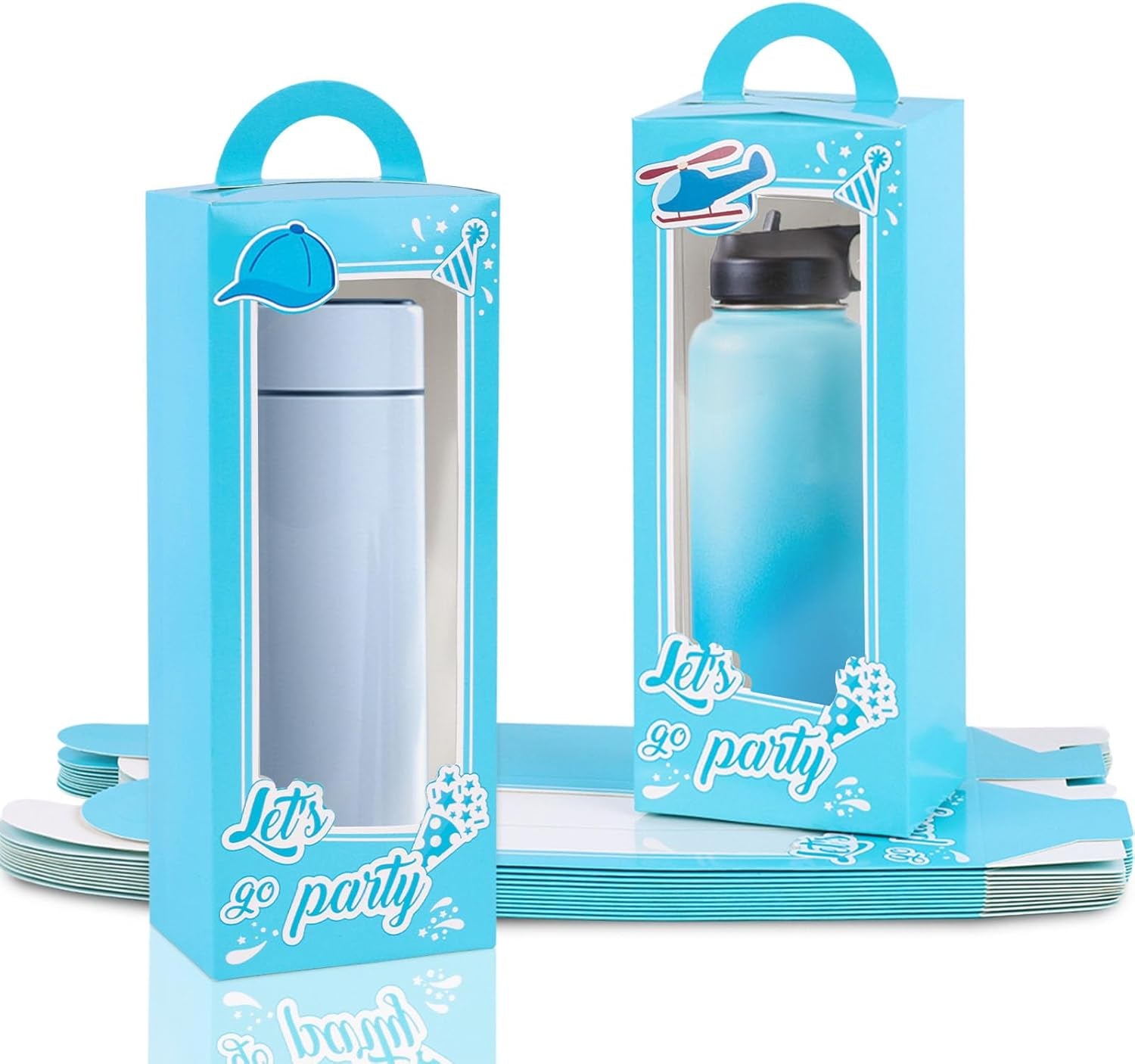 12PCS Party Favor Boxes,3" X 2" X 9" Blue Doll Gift Boxes with Window Handle for Boys Birthday Bridal Shower Party
