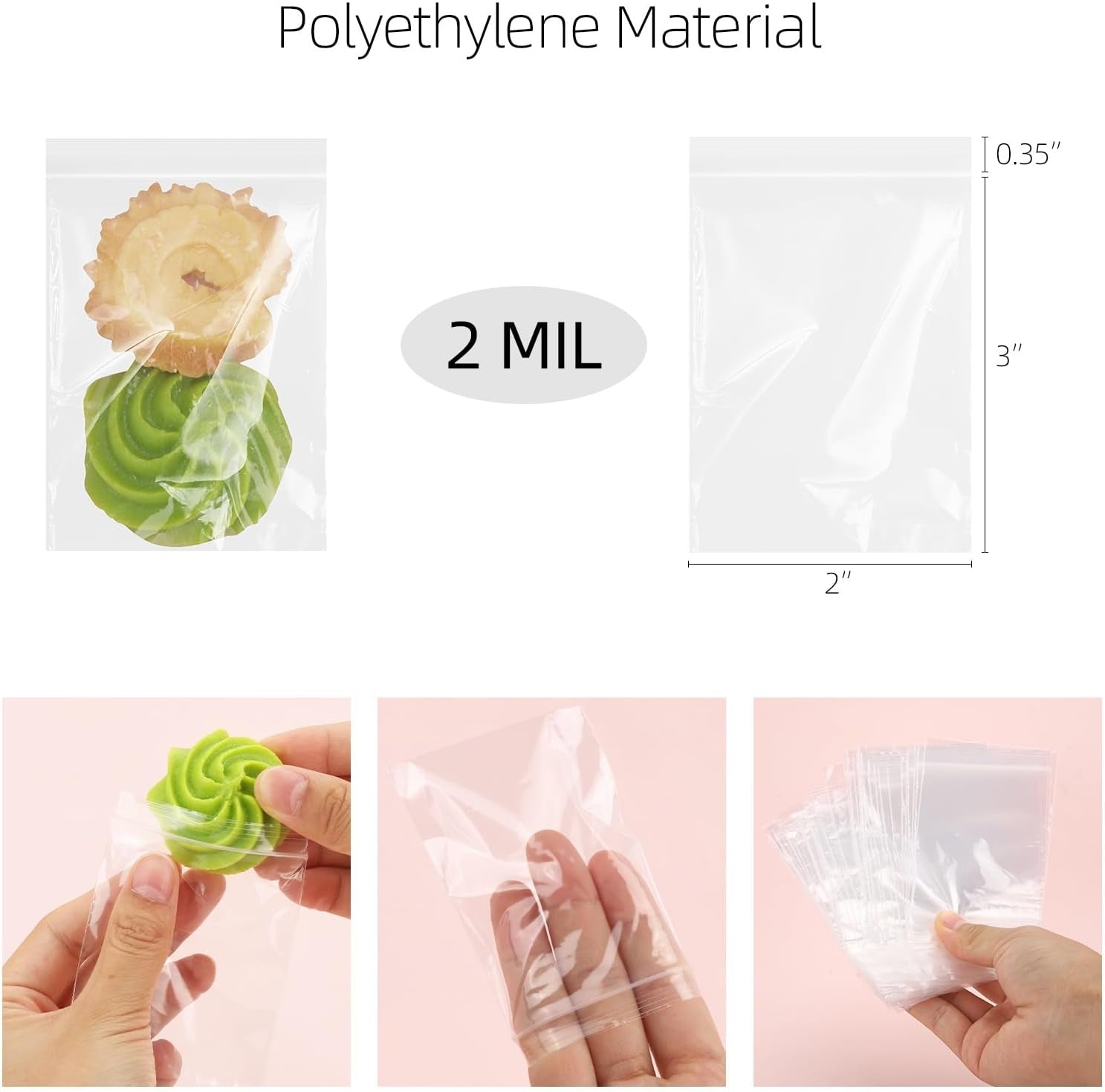 1000 PCS Small Plastic Bags, 2X3 Inch Mini Zip Baggies Resealable Little Poly Bag for Jewelry Pills Diamond