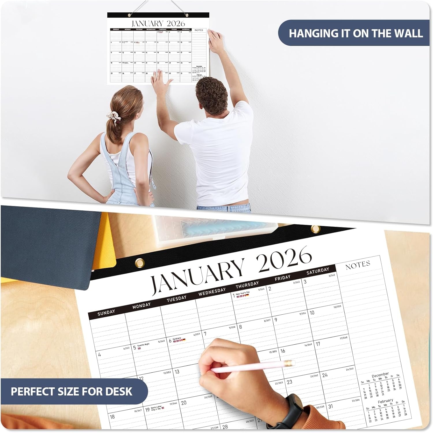 2026 Desk Calendar, Large Desktop/Wall Monthly Calendar (Jan. 2026 - Jun. 2027) 17'' X 12'' Personal Desk Planner for Teacher Family School Office Supplies