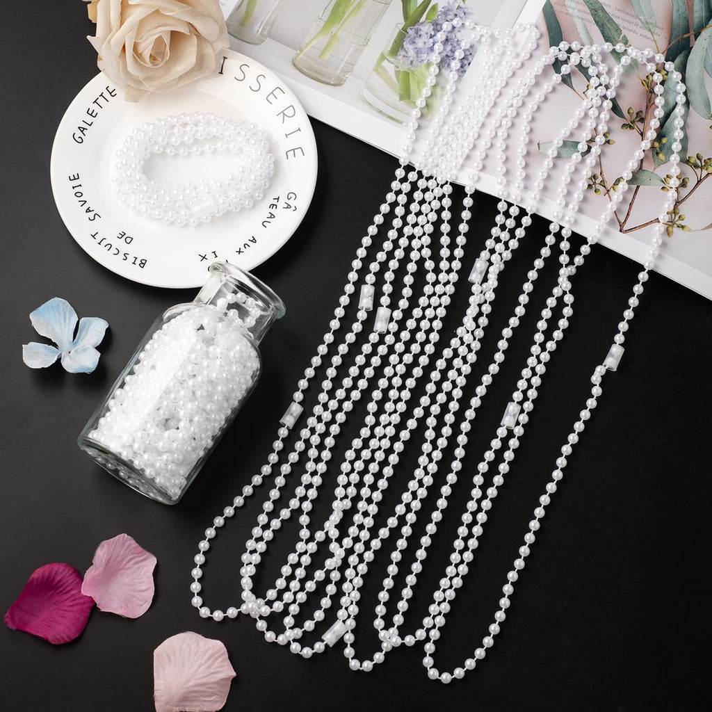 24 Faux Pearl Necklaces 6Mm White Beaded, 33 Inch Bulk Long Pearls Strand Costume Jewelry Flapper Bead Accessories Tea Party Favor Wedding Decoration
